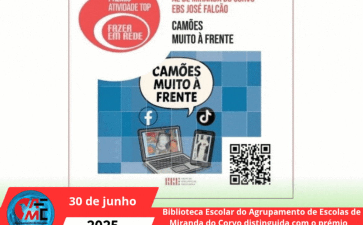 Biblioteca Escolar do Agrupamento de Escolas de Miranda do Corvo distinguida com o prémio Atividades Top a nível nacional