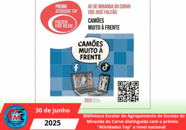 Biblioteca Escolar do Agrupamento de Escolas de Miranda do Corvo distinguida com o prémio Atividades Top a nível nacional