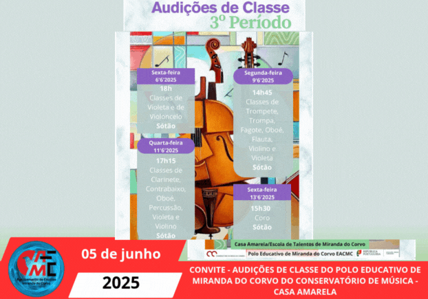 CONVITE – AUDIÇÕES DE CLASSE DO POLO EDUCATIVO DE MIRANDA DO CORVO DO CONSERVATÓRIO DE MÚSICA – CASA AMARELA