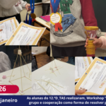 As alunas do 12.ºD_TAS realizaram, junto dos alunos do 6.ºC, o Workshop “Dinâmica de grupo e cooperação como forma de resolver problemas”