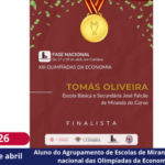 Aluno do Agrupamento de Escolas de Miranda  na final nacional das Olimpíadas da Economia